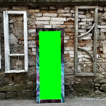 Chroma Key Frame On A Brick Wall Stock Photos