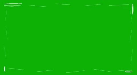 Chroma Key Green Screen Background with Hand-Drawn White Line Frame Border Stock Footage 334615981