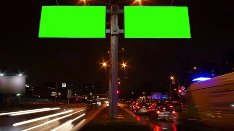 Chroma key green screen Billboard in the night city Stock-Footage 70933033