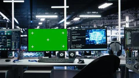 Chroma key isolated screen computers managing data center gear using AI Stock Photos