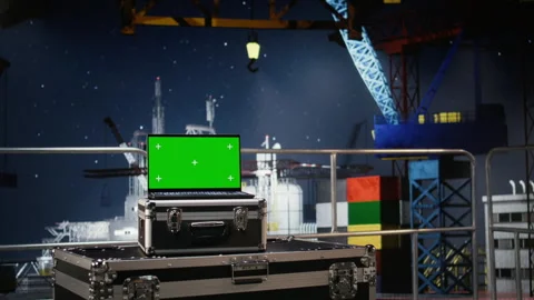 Chroma key on laptop with calibration software used on offshore rig Stock Footage 324703695