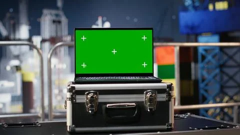 Chroma key on laptop with calibration software used on offshore rig Stock Photos