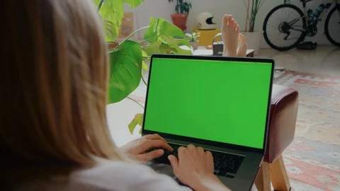 Chroma key laptop screen. Work from home concept Видео 127557039