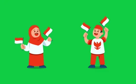 Chroma Key Moslem Teens Waving Red White Flag Stock Footage 295024980