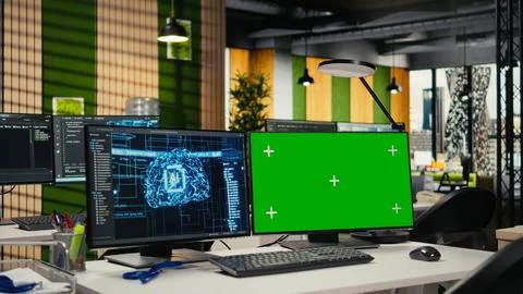 Chroma key PC in Silicon Valley company office used to automate repetitive tasks 스톡 사진