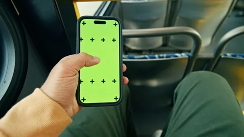 Chroma Key Phone Held On Bus Ride - POV Urban Travel Concept Video stock 311030671