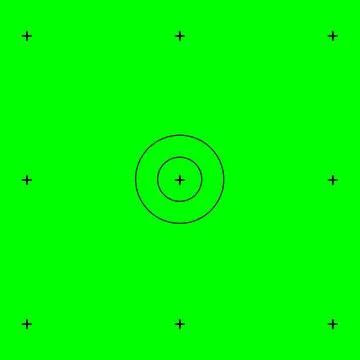 Chroma key screen with cross markers and concentric central circle Stock Illustration