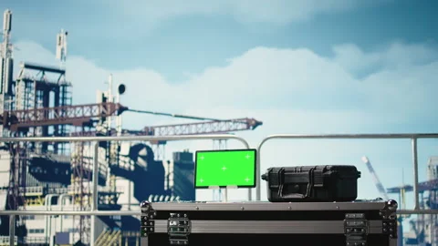 Chroma key tablet on offshore platform with predictive software Stock Footage 319973269