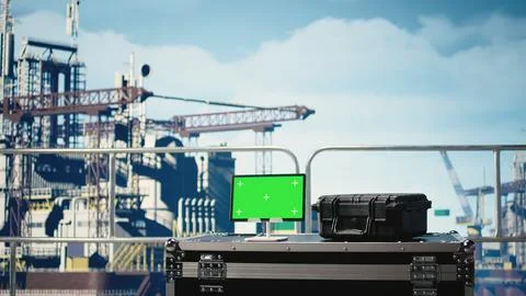 Chroma key tablet on offshore platform with predictive software Stock Photos