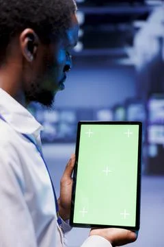 Chroma key tablet server checkup 写真素材