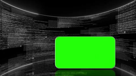 Chroma key technology studio visual green insert screen, curved binary displays, Stock Footage 340555934