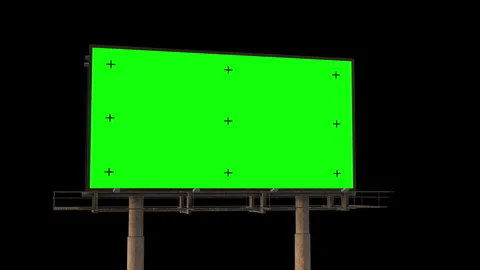Chroma key tracking markers on a green screen billboard Stock Footage 248538599