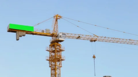 Chroma key on working crane .Panorama of a working crane against a beautiful sky Stock Footage 89498953