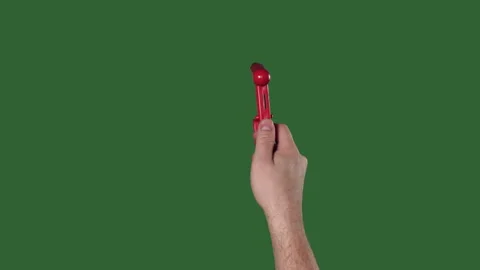 Chromakey. Green screen. Man hand with red hammer breaks glass. Stock Footage 106254356