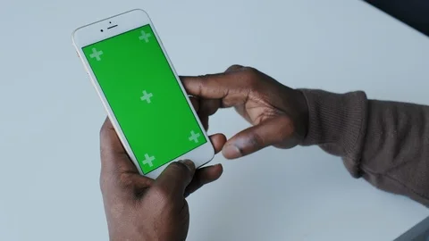 Chromakey Tracking or Green Screen Display. African American Male Hands Touches Stock Footage 120683326