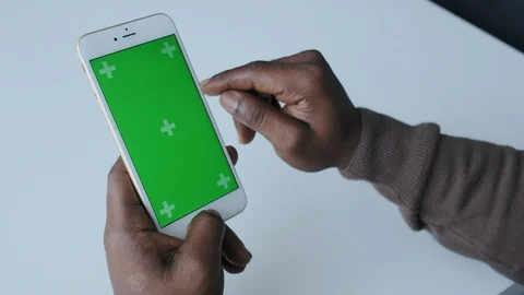 Chromakey Tracking or Green Screen. African American Male Hands Touches Stock Footage 120684706