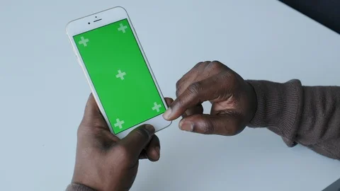 Chromakey Tracking or Green Screen Touchpad. African American Man Touches Stock Footage 120685349