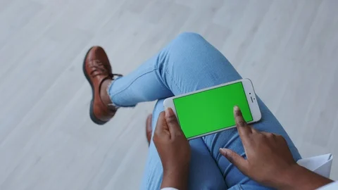 Chromakey Tracking or Green Screen. African American Female Hands Touches Stock Footage 121093561