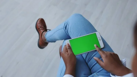 Chromakey Tracking or Green Screen Touchpad. African American Young Black Woman Stock Footage 121094291