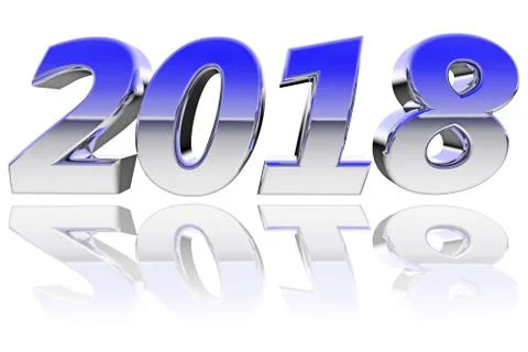 Chrome 2018 digits with color gradient reflections on glossy white background Illustrazione stock