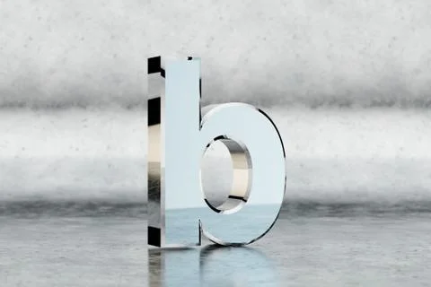 Chrome 3d letter B lowercase. Glossy chrome letter on scratched metal background Stock-Illustration