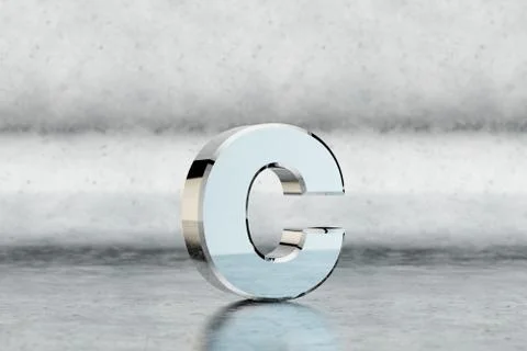 Chrome 3d letter C lowercase. Glossy chrome letter on scratched metal background Ilustração Stock