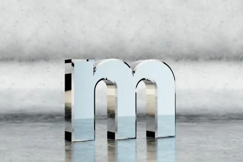 Chrome 3d letter M lowercase. Glossy chrome letter on scratched metal background イラスト素材