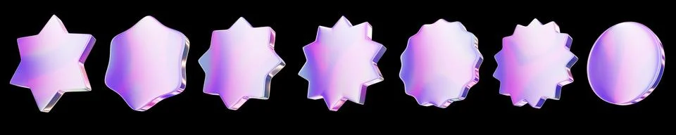 Chrome 3D sticker set, round sale badge, metallic futuristic brutal shapes Stock Illustration