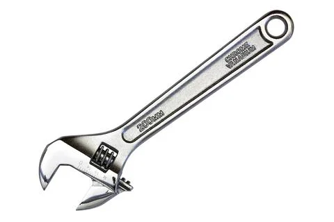 Chrome adjustable wrench on white background. Stock Photos