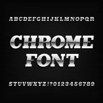 Chrome alphabet font. Metallic effect slab serif oblique letters Stock Illustration