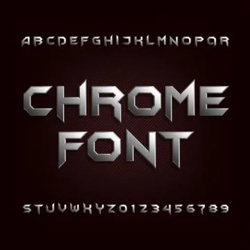 Chrome alphabet font. Metallic effect letters and numbers. Stock Illustration