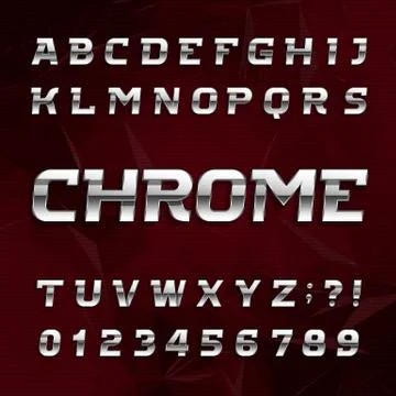Chrome alphabet font. Metallic effect oblique letters and numbers. Stock Illustration