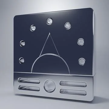 Chrome Ampere meter, multimeter, voltmeter icon isolated on grey background.. Stock Illustration