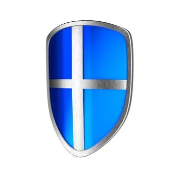 Chrome and blue shield isolated on the white background Illustrazione stock