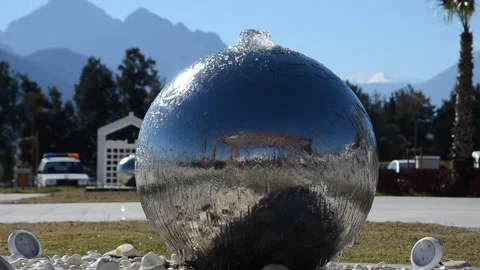 Chrome Ball Water Feature Stock Footage 130393225