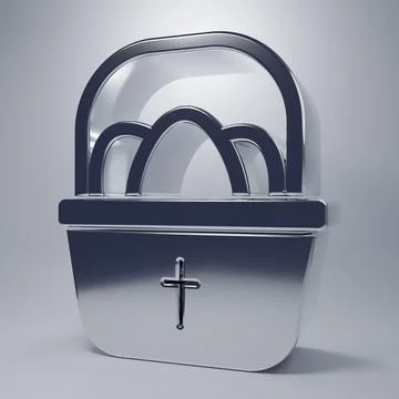 Chrome Basket with easter eggs icon isolated on grey background. Happy East.. Stock Illustration