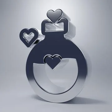 Chrome Bottle with love potion icon isolated on grey background. Happy Vale.. Ilustração Stock
