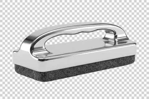 Chrome brush handle with dark abrasive pad cleaning tool for surfaces. Illustration