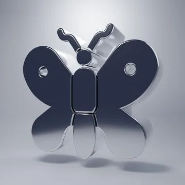 Chrome Butterfly icon isolated on grey background. Minimalism concept. 3D r.. Stock Illustration