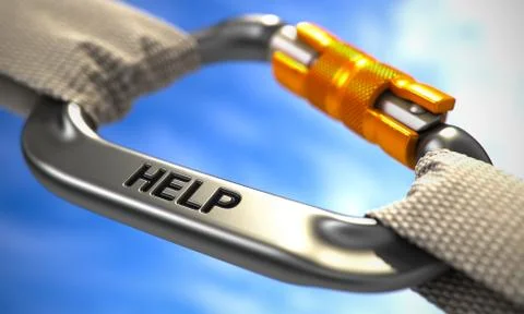 Chrome Carabiner with Help Stock Illustration