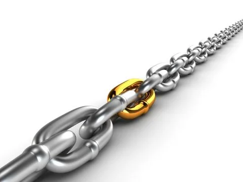 Chrome chain with a gold link Stock Illustration