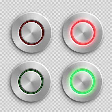 Chrome circle button set. Metal silver round 3d icons vector illustration. Shiny 스톡 일러스트