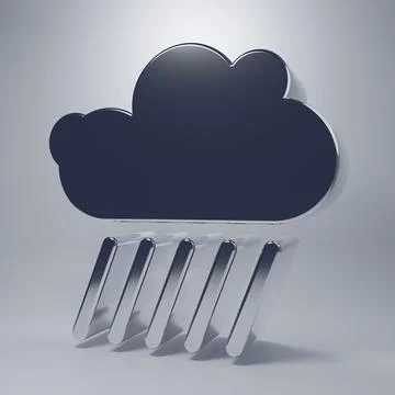 Chrome Cloud with rain icon isolated on grey background. Rain cloud precipi.. Stock Illustration