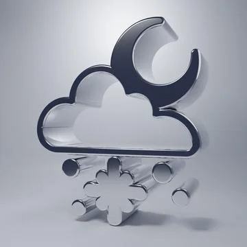 Chrome Cloud with snow and sun icon isolated on grey background. Cloud with.. Stock Illustration