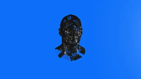 Chrome cubes forming human head, illustrating Artificial Intelligence, Blue  Stock Footage 319073080