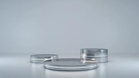 Chrome cylinder platform abstract background with neon light 3D rendering Stock Illustration
