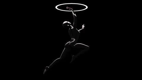 Chrome Dancer Figure Leaping Under a White Halo Ring Stock Illustration