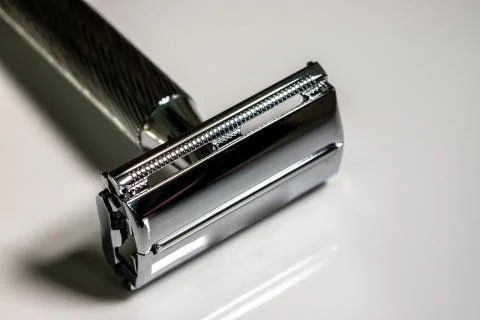Chrome double-edged classic shaving safety razor. Beard care Stock Photos