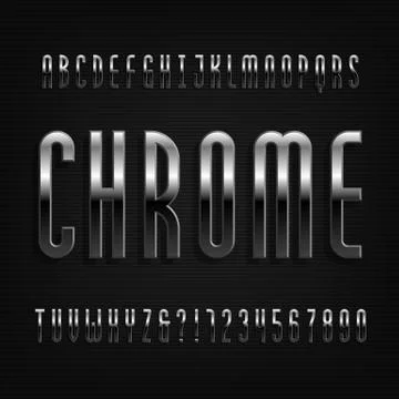 Chrome effect alphabet font. Thin metal letters, numbers and symbols. Stock Illustration