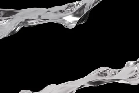 Chrome elements intertwine and flow smoothly across a deep black backdrop, .. Stock Illustration